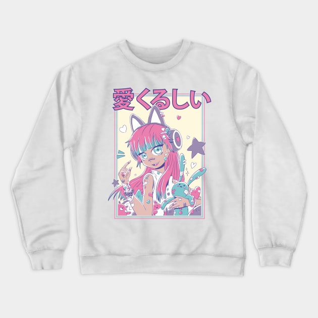 Cute anime girl with headphones Crewneck Sweatshirt by madeinchorley